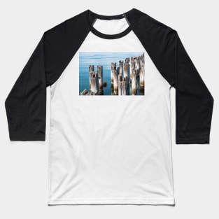 Old wooden piles in clear blue water in Melbourne, Australia. Baseball T-Shirt